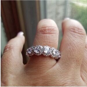 Swarovski Elements 925 Silver Round Halo Eternity Band Ring NEW